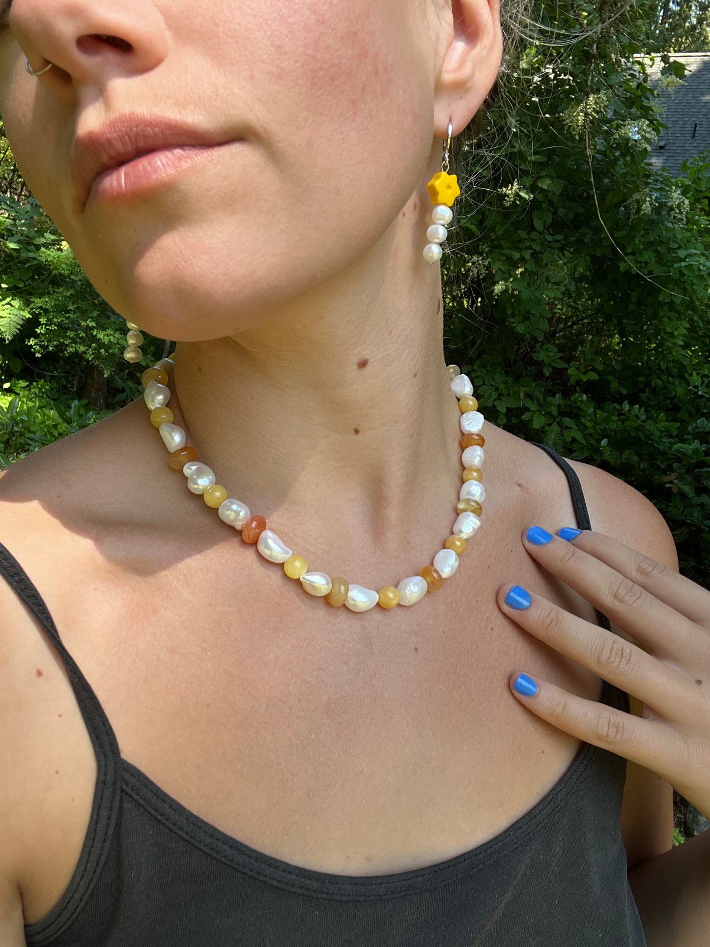 Chunky Pearl & Yellow Aventurine Necklace