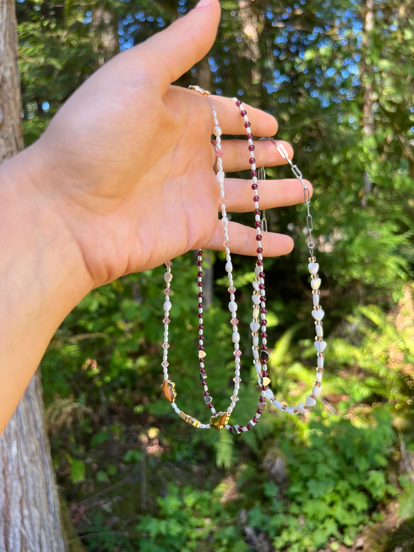 Garnet and Stainless Steel Hearts