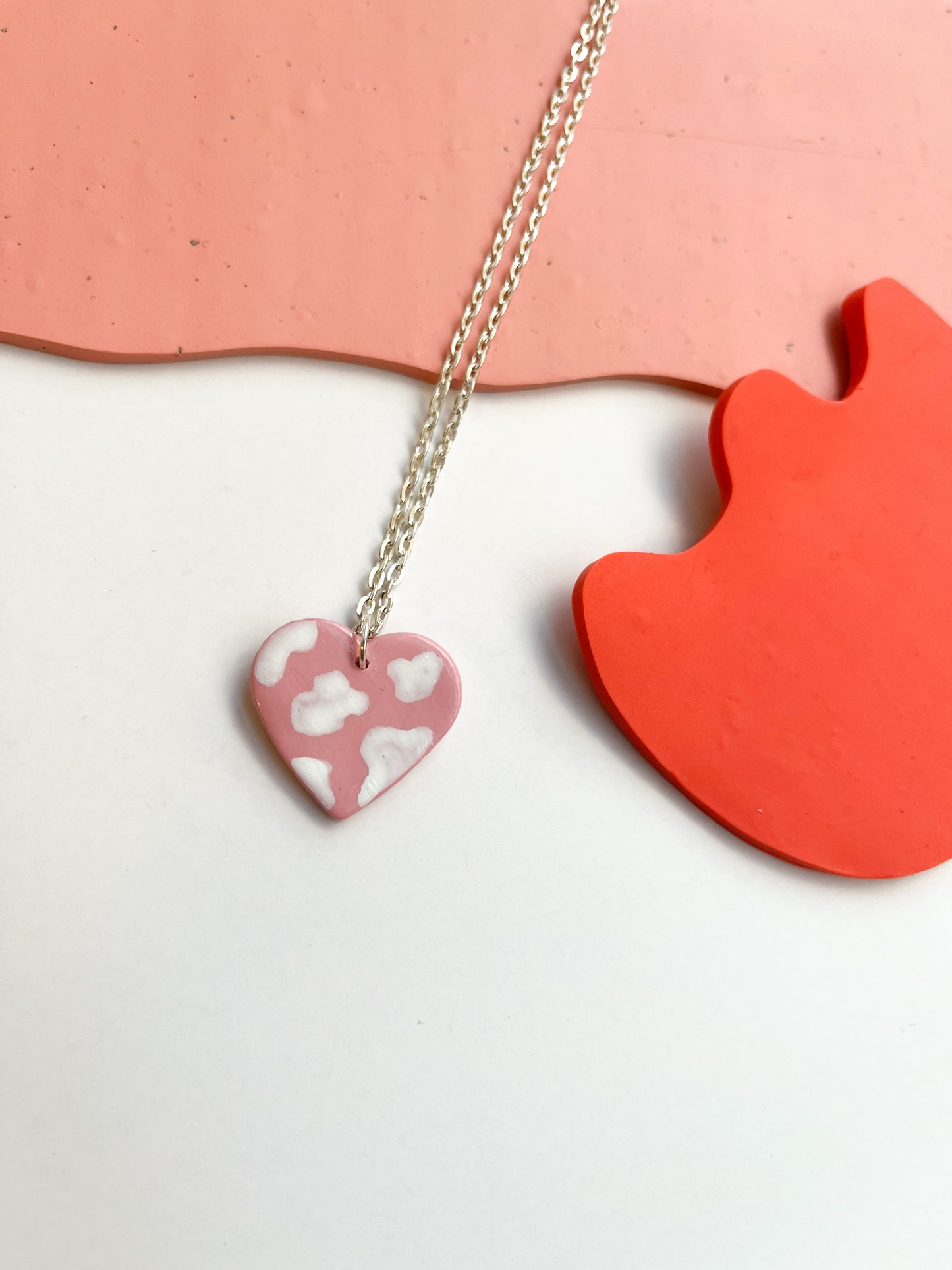 Handpainted Cowprint Heart Necklace