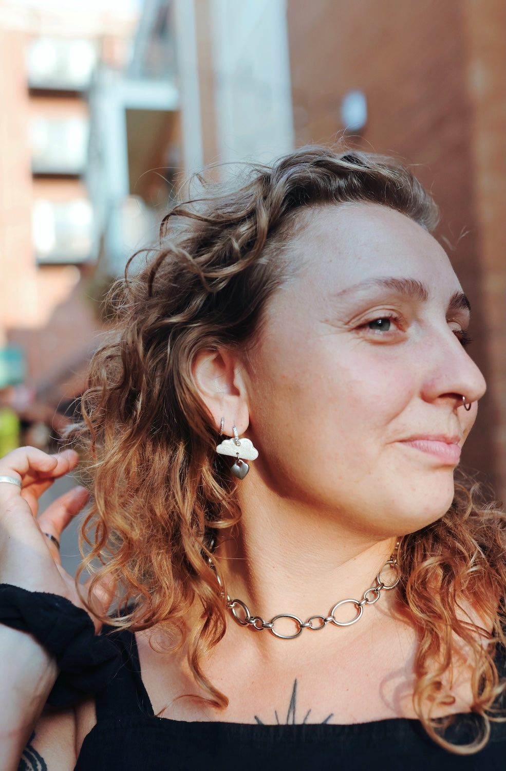 Stormy Hearted Charm Hoops