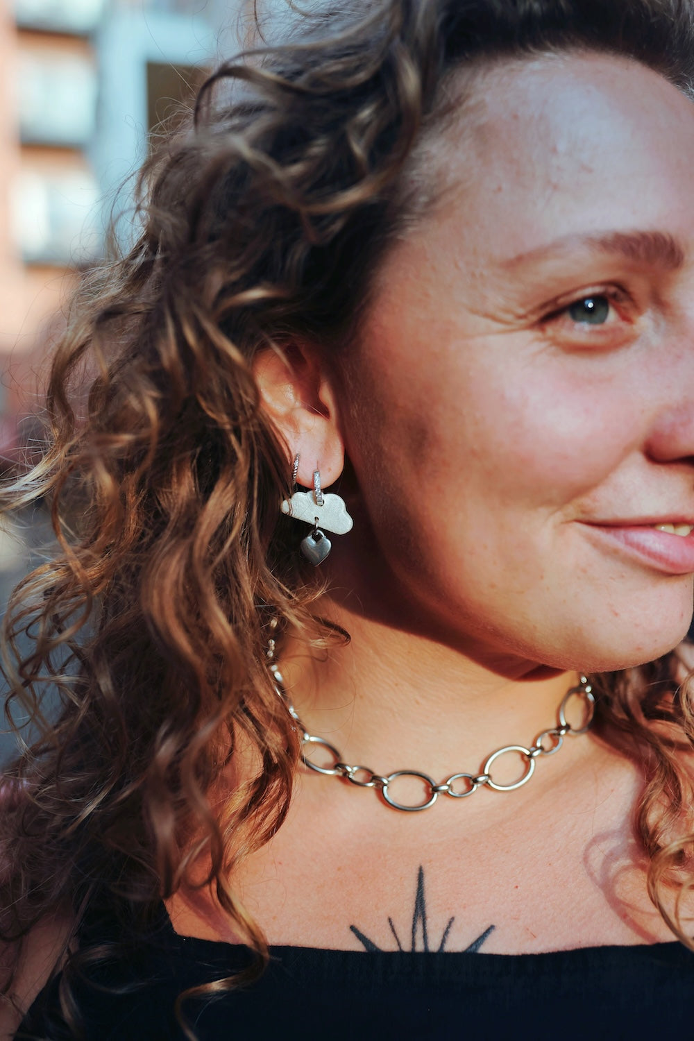 Stormy Hearted Charm Hoops