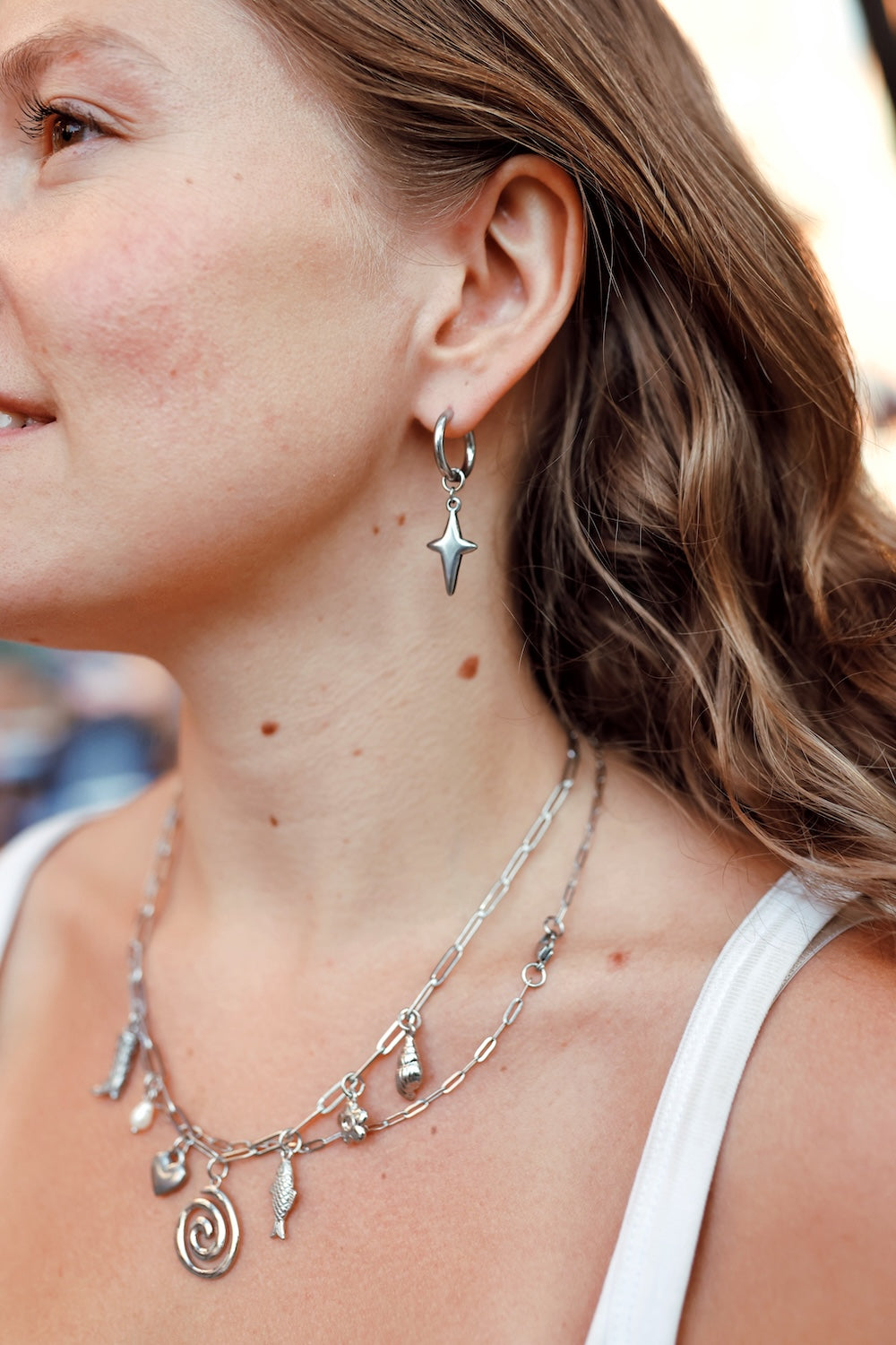 Moon & Star Charm Hoops