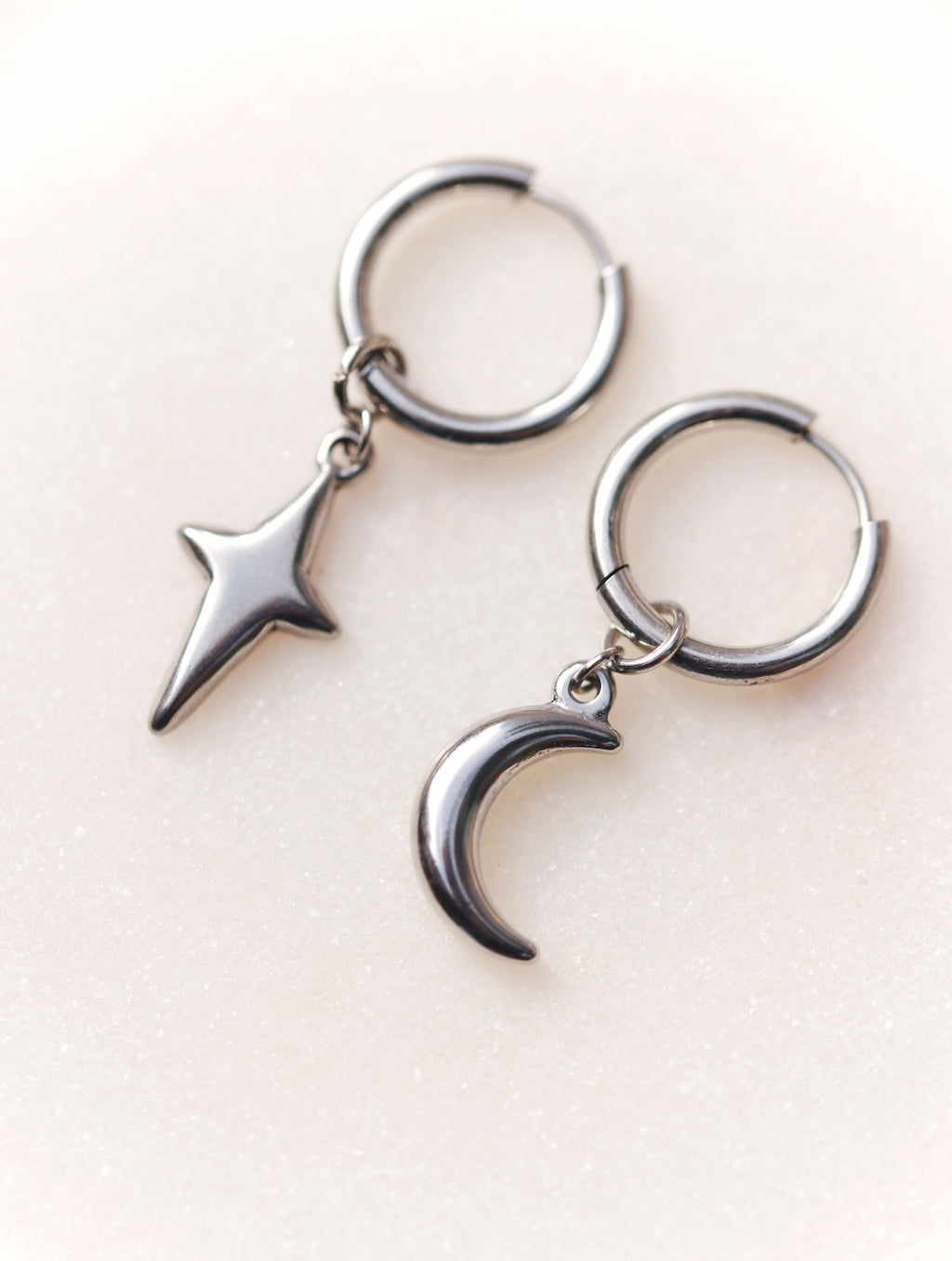 Moon & Star Charm Hoops