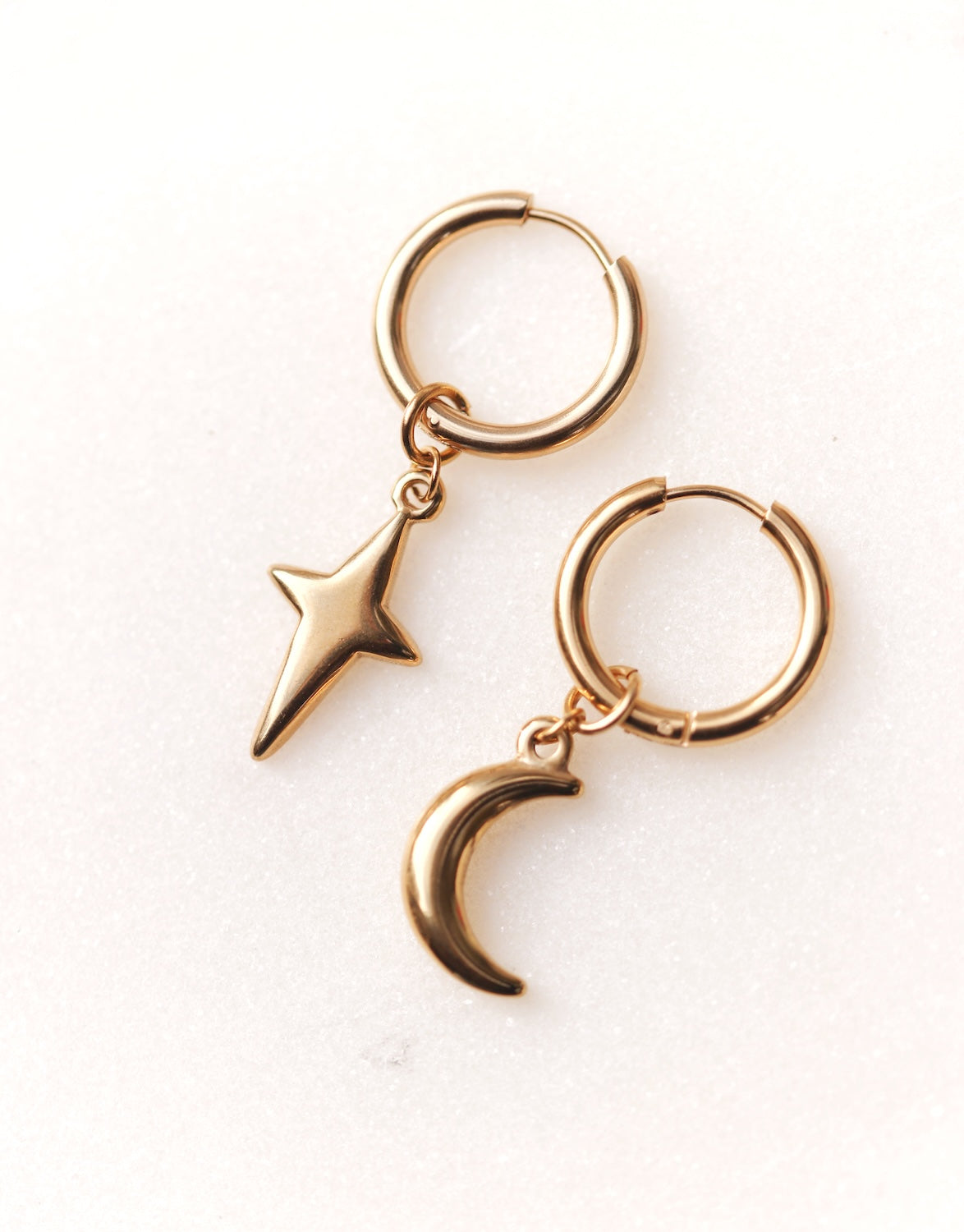 Moon & Star Charm Hoops