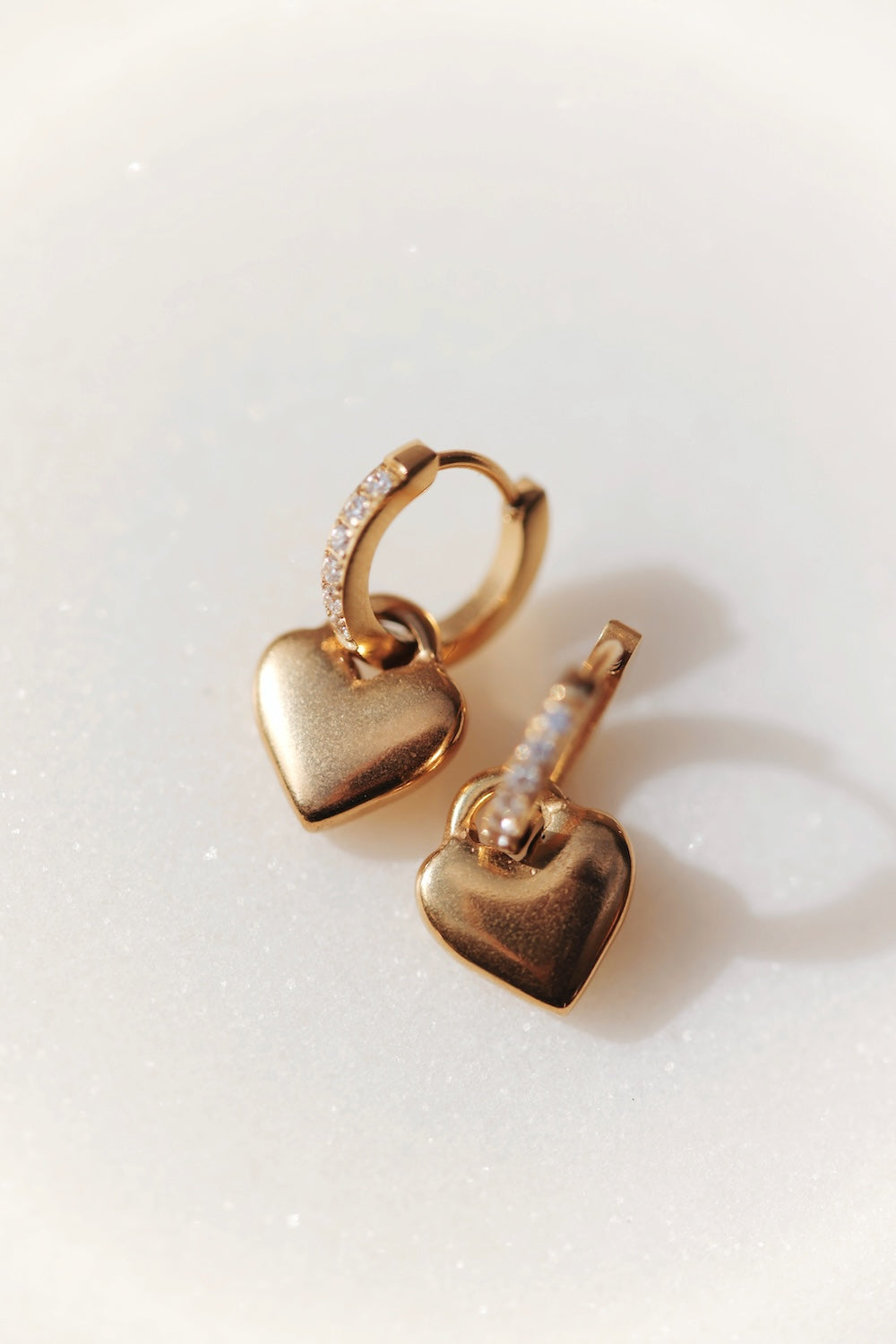 Zirconia Heart Charm Hoops