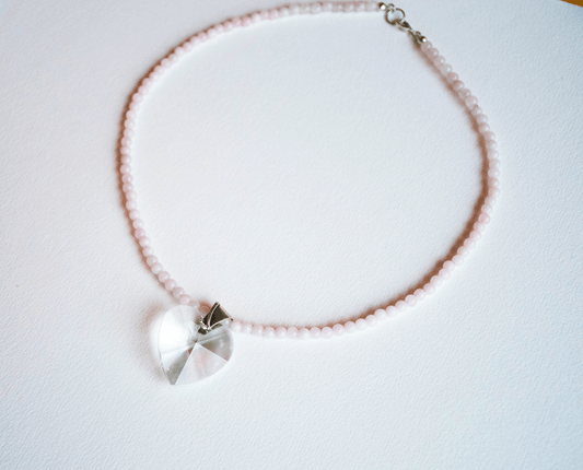 Big Heart Shaped Necklace w/ Rose Quartz