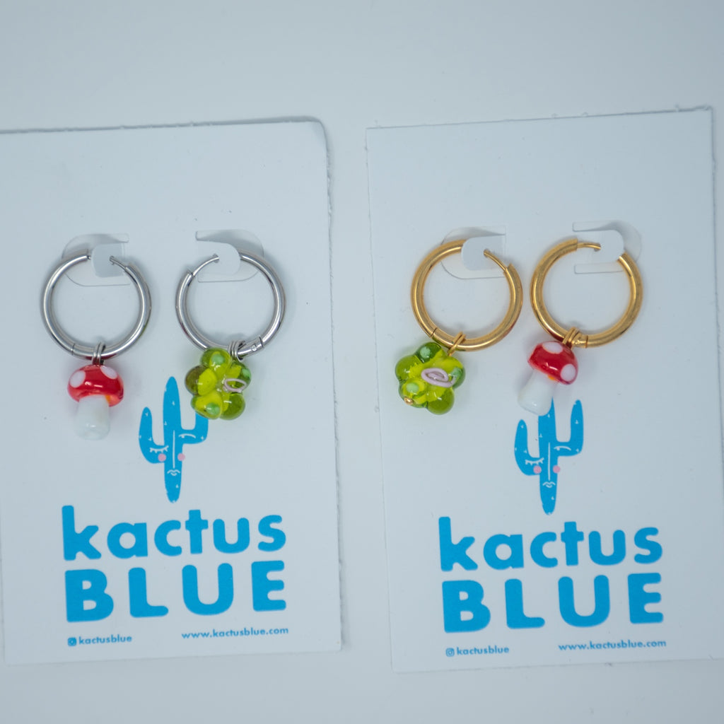 Mushroom & Flower Charm Hoops