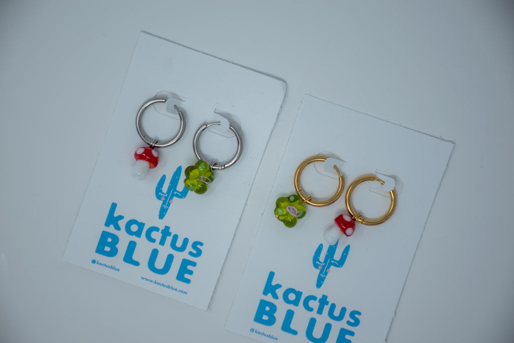 Mushroom & Flower Charm Hoops