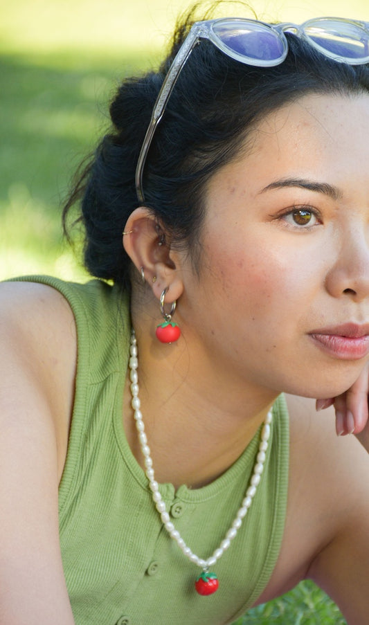 Tomato Charm Hoops