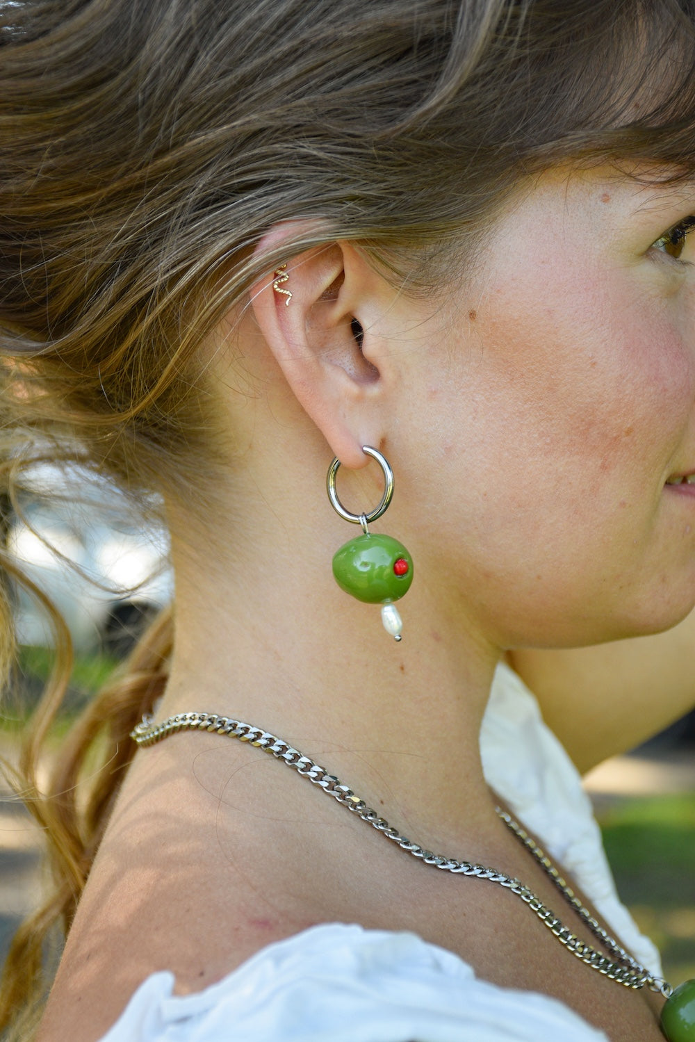 Olive & Pearl Charm Earrings