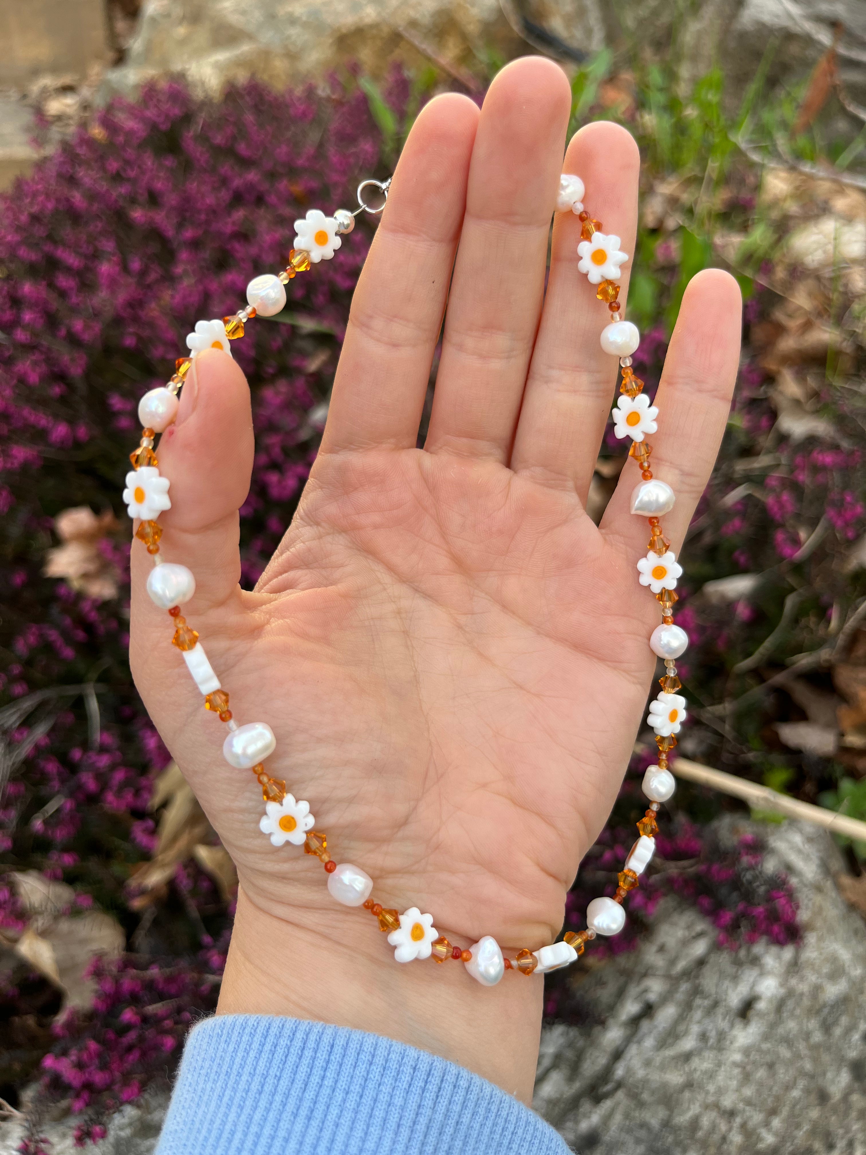 Orange Adventurine Daisy Necklace