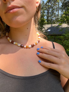 Chunky Pearl, Adventurine, Yellow Jade & Goldstone Necklace