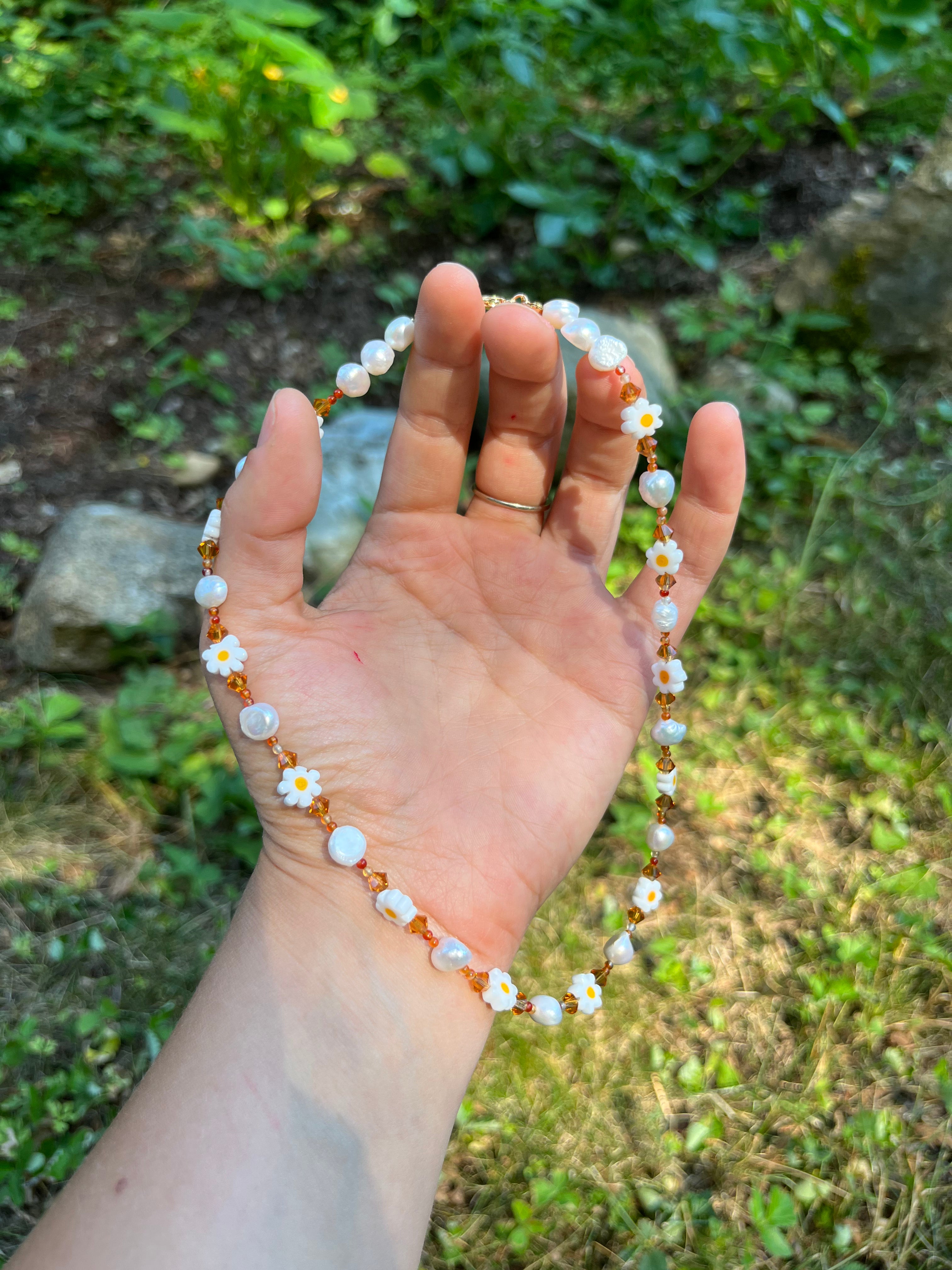 Orange Adventurine Daisy Necklace
