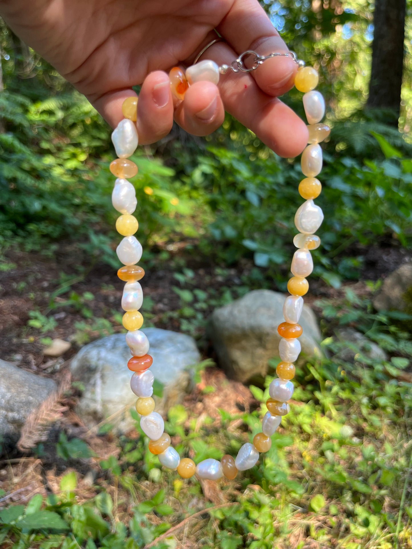 Chunky Pearl & Yellow Aventurine Necklace