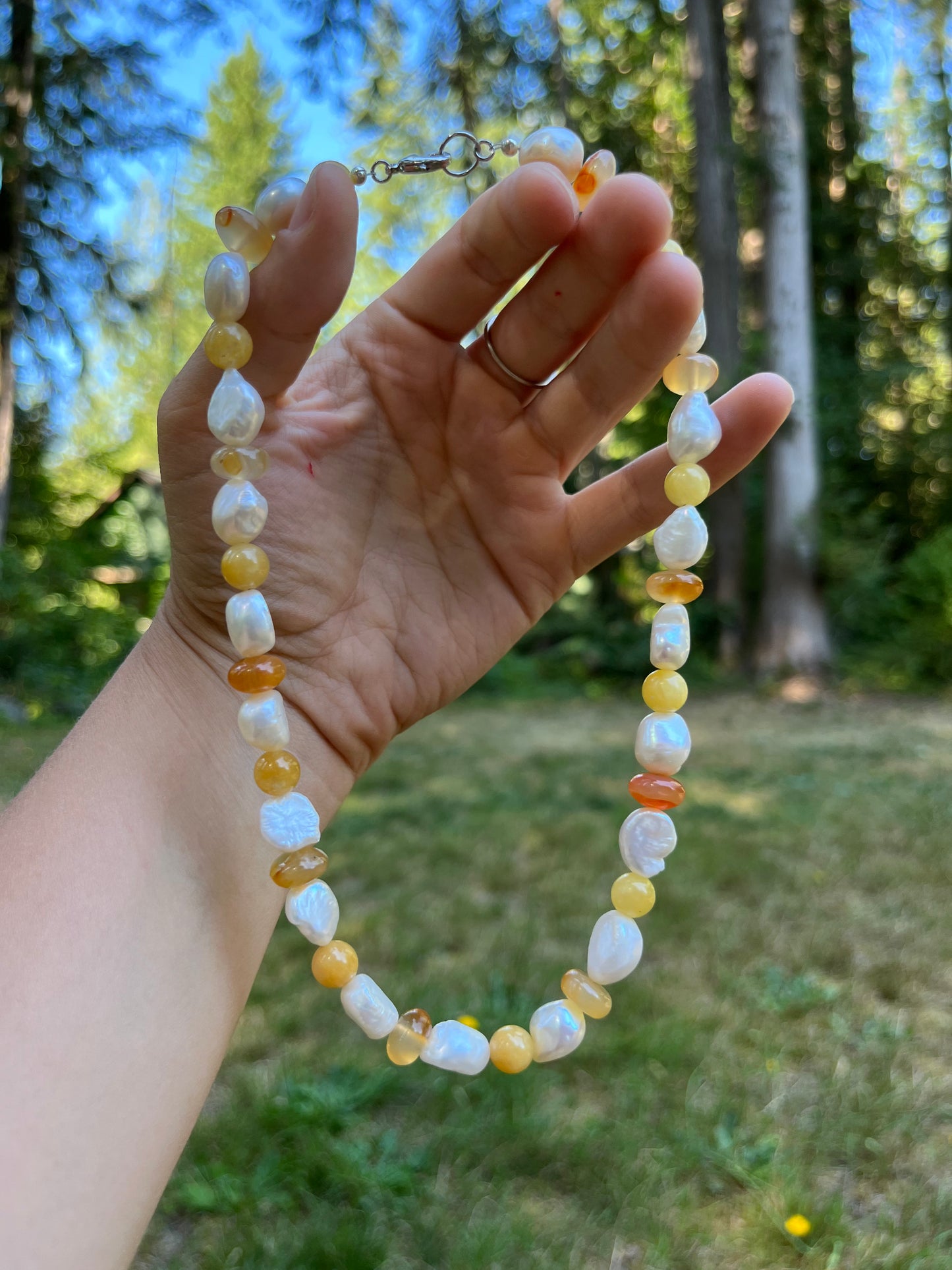 Chunky Pearl & Yellow Aventurine Necklace