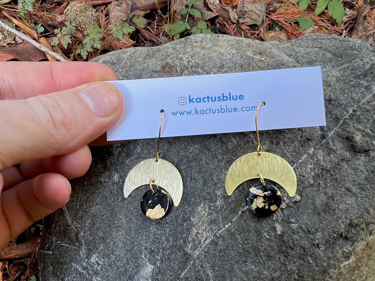 Goddess half moon earrings made with gold plated stainless steel.
