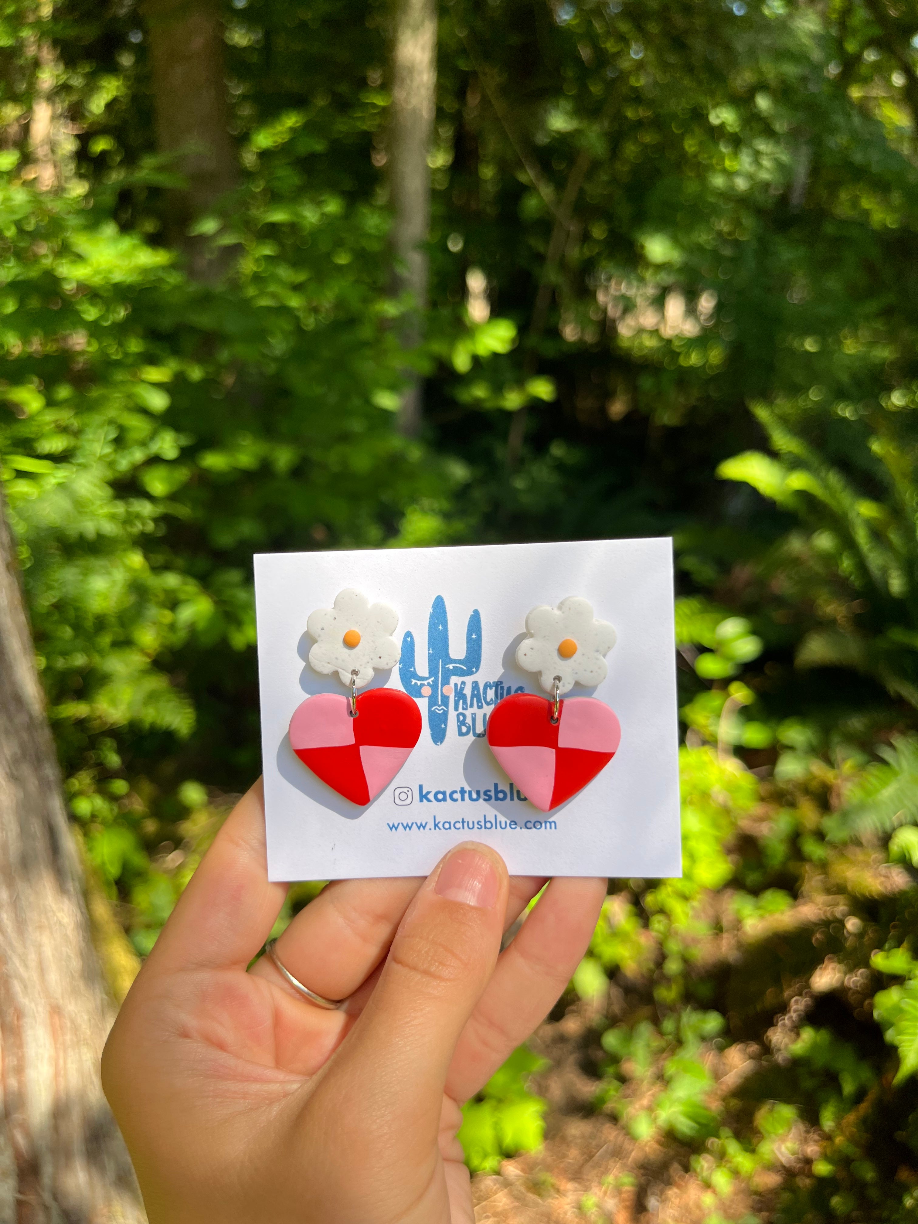 Flower Stud & Checker print heart