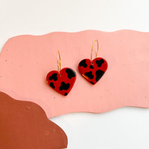 Hand-painted Cowprint Heart Hoops